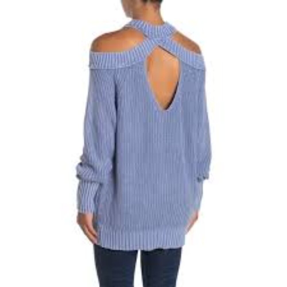 Free‎ People Sz L Off Shoulder Cutout Pullover Chunky Knit Top Stretch Sweater